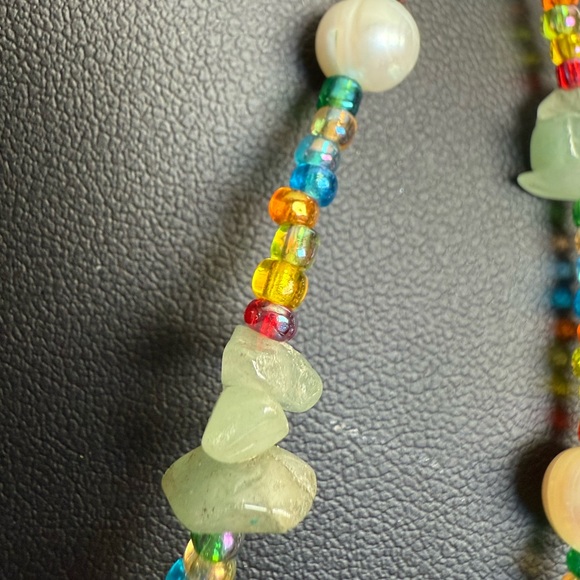 Multicolor and Pearl Boho Beachy Beaded Necklace with Green Accents - Picture 10 of 10